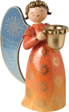 553/4Rorange, Richly Painted Angel, Large, with Candle Holder, Orange