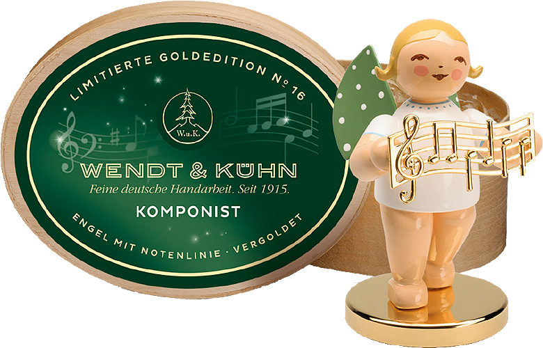Gold Edition No.16, Composer, Angel with Stave on a metal base, gold-plated, in a splinter box
