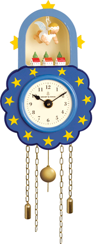 Wall Clock, Blue, with Suspended Angel 
