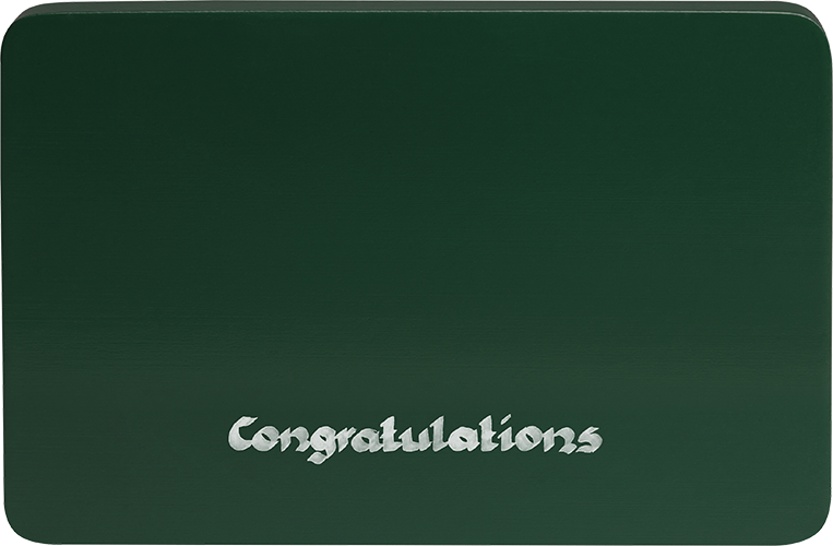 Inscribed base, green, Congratulations"