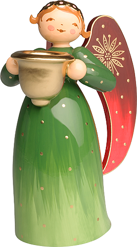 Richly Painted Angel, Green, with Candle Holder