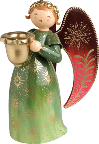 Richly Painted Angel, Large, with Candle Holder, Green