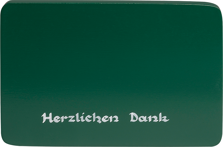 Inscribed base, green, "Herzlichen Dank" (Many thanks)