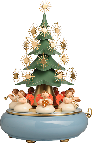 Music Box with Angels sitting under the Tree, with 36-note Musical Movement