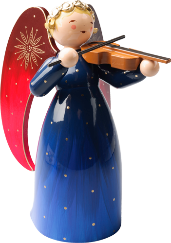 Richly Painted Angel, Large, with Violin, Blue