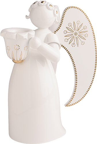 Golden Painted Angel, Large, with Candle Holder, White