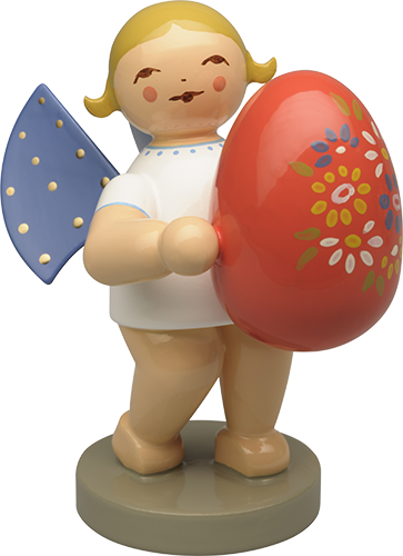Angel with Red Easter Egg, Standing, with Floral Painting