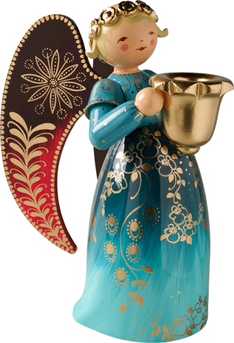 Richly Painted Angel, Large, with Candle Holder, Blue
