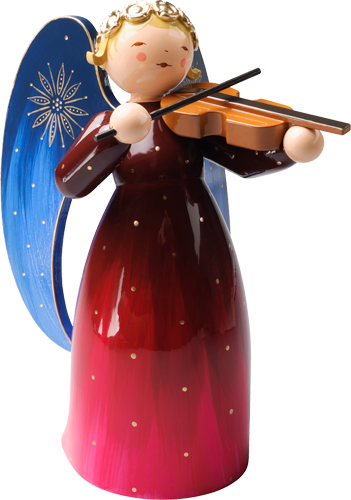 Richly Painted Angel, Large, with Violin, Red