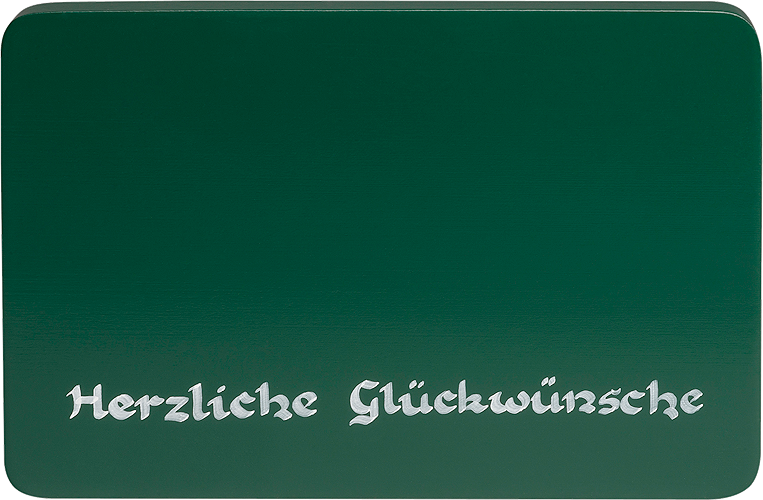 Inscribed base, green, "Herzliche Glückwünsche" (Congratulations)