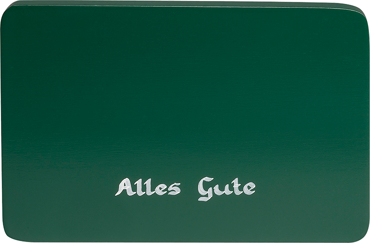 Inscribed base, green, "Alles Gute" (All the best)