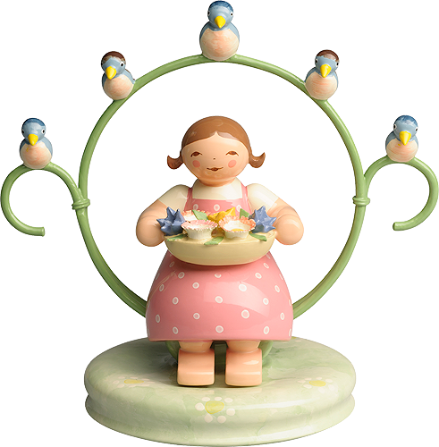 Girl in Hoop, with Bowl of Flowers and Birds